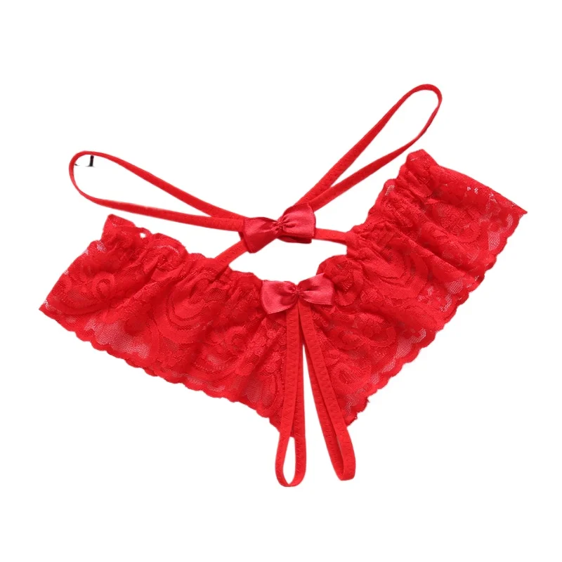 Women's Sexy See Through Lace Thong Panties, Low Rise Bow Tie G-String Underwear for Intimate Occasions