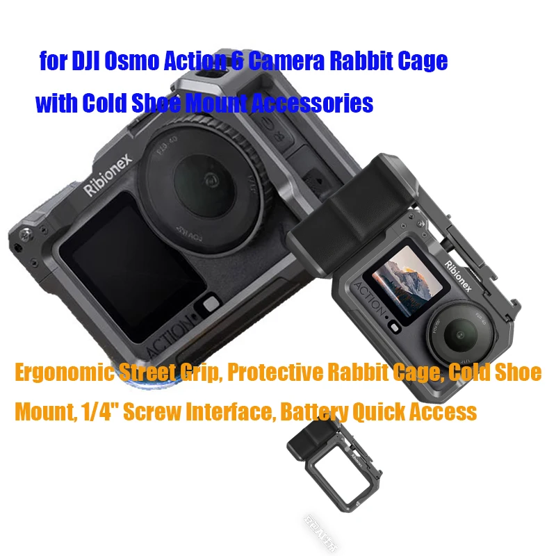 

Street Grip Vlog Holder Combo for DJI Osmo Action 6 Camera Rabbit Cage with Cold Shoe Mount Accessories