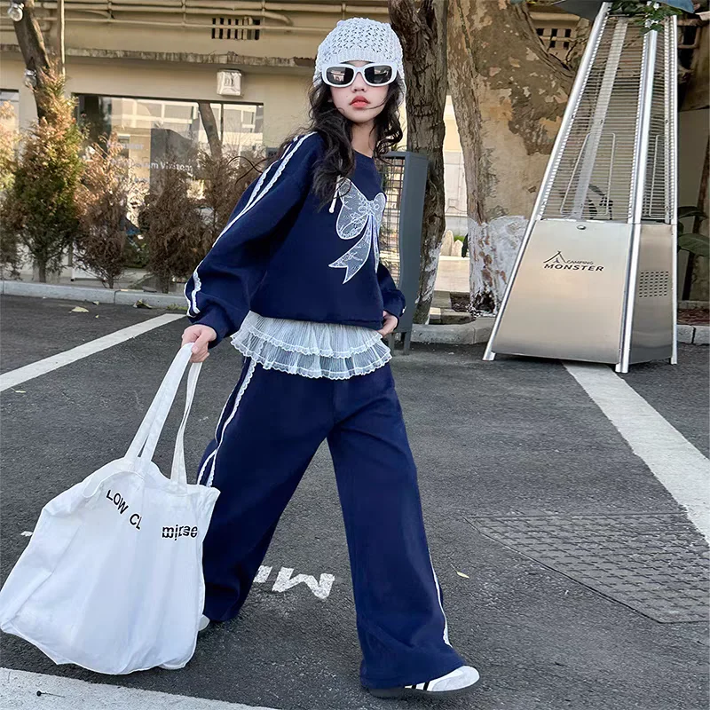 Koreanischer Frühlingstringsanzug für Mädchen – 2-teiliges Sportbekleidungsset |   Langarm Streetwear für Tweens Kleinkind Mädchen Kleidung Baby Outfit Set