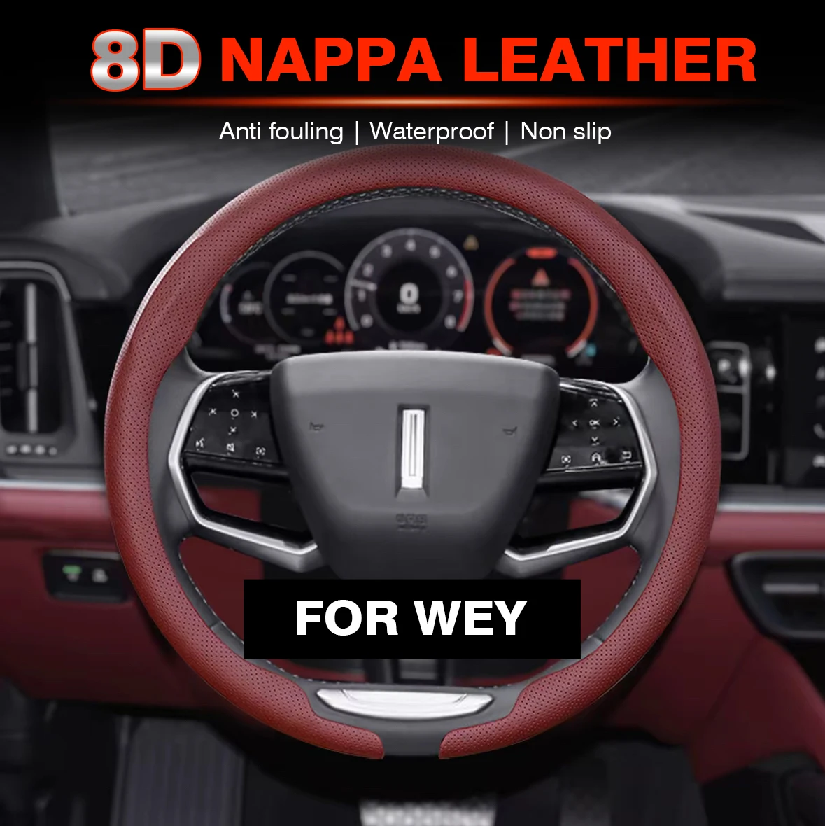 

8D Nappa leather Car Steering Wheel Cover For GWM WEY Coffee 01 Coffee 02VV7 VV5 VV6 WEYP8 Non-Slip Leather Breathe Accessories
