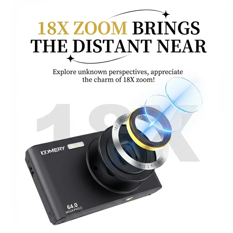 Komery Camera 4K ultra HD recording 20X digital zoom Sport Camera  64-megapixel camera Supports video and photo capture chargi