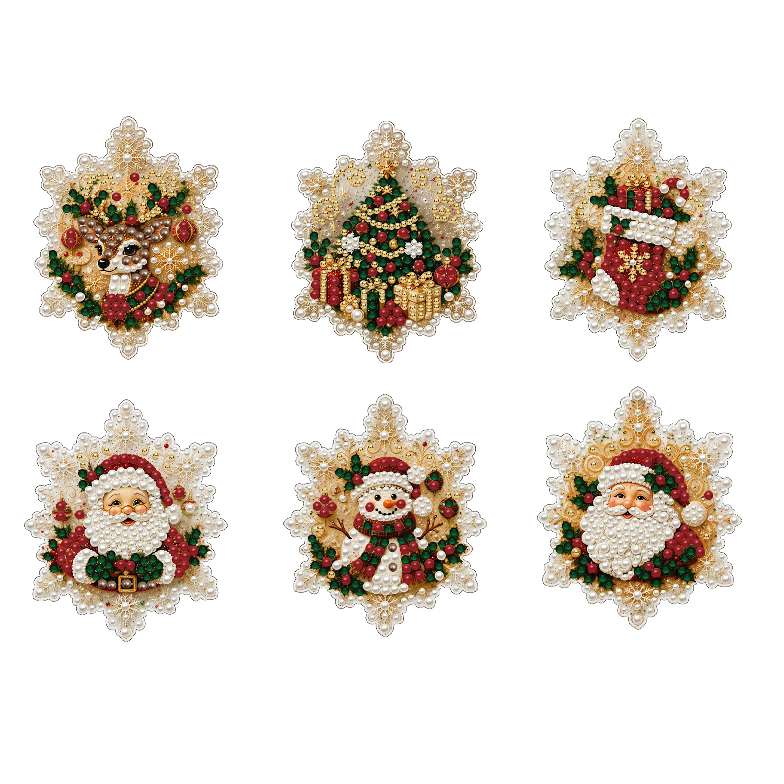6pcs Diamond Painting Fridge Magnet Christmas Acrylic Pearl Rhinestone Resin Drill Sticker Kit Set