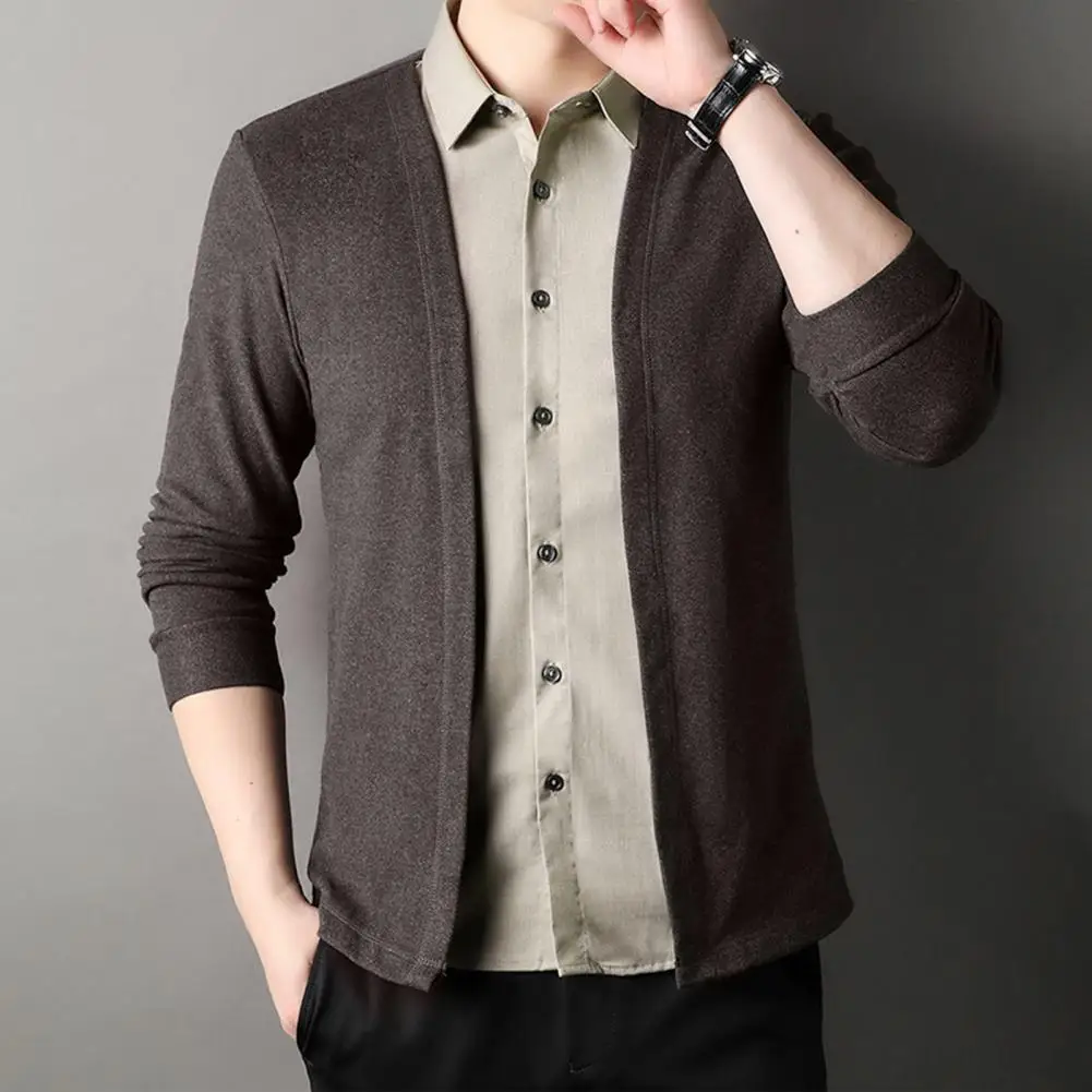 Men Sweater Fake Two-piece Cardigan Turn-down Collar Single-breasted Long Sleeves Knitted Formal Casual Male Clothing