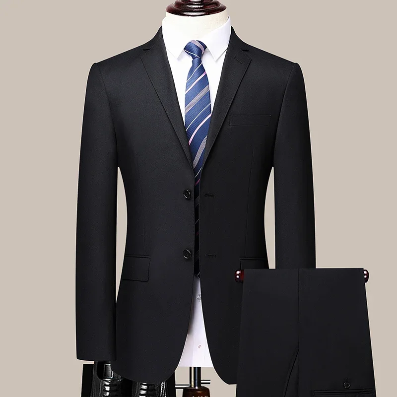 

2023 New (Blazer+ Trousers) Men's Gentleman Fashion Business Solid Color Real Wool Italian Style Wedding Work Suit 2 Piece Set