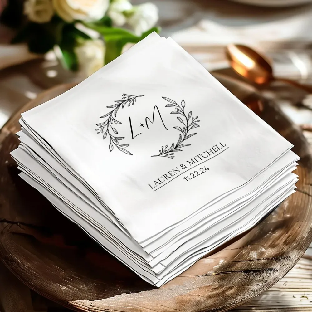 50 Personalized Wedding Napkins, Cocktail Napkins For Weddings, Custom Rehearsal Dinner Napkins, Monogram Napkins, Anniversary