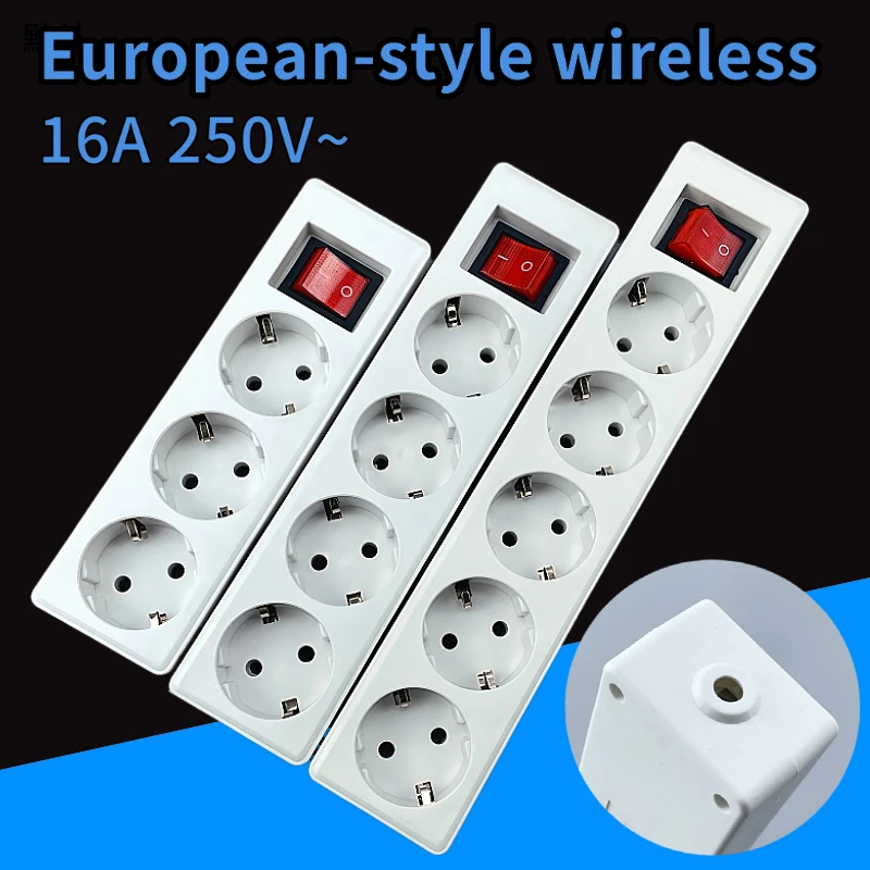 

Multifunctional White European 250V 16A 3/4/5 jack Germany Russia Korea power board EU extension socket switch