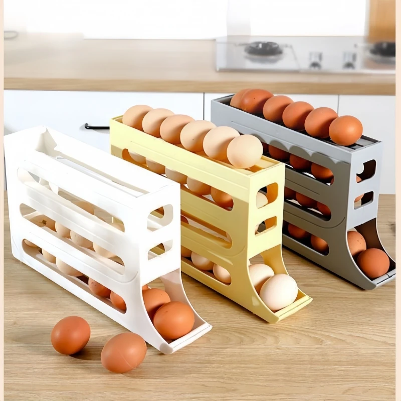 4 Layer Automatic Egg Roller Kitchen Dedicated Egg Roller Rack Space Saving Refrigerator Side Door Large Capacity Egg Organiser