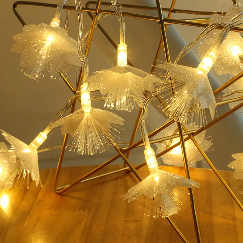 2/3M 10/20LED Fiber Optic Fairy String Light Battery-operated Garland Wedding Party Christmas Decor Festoon Artificial Flowers