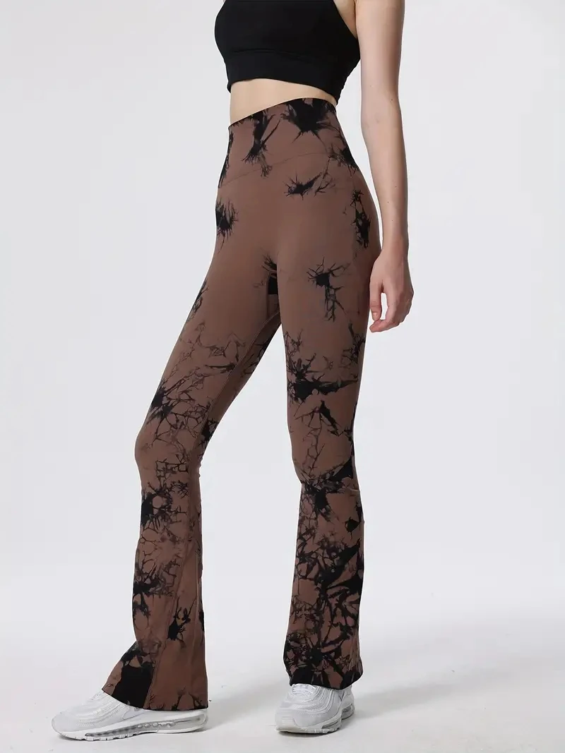 Pantaloni da yoga svasati senza cuciture tinti in cravatta, leggings svasati sportivi da corsa ad asciugatura rapida ad alta elasticità,