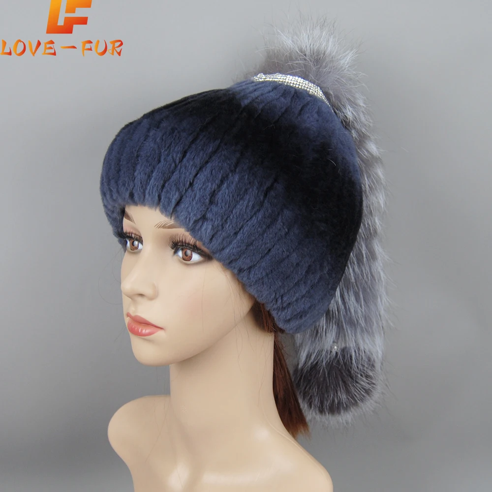 

2024 New Winter Hat With Earflaps Handsewn Fashionable Bomber Hat For Women Warm Natural Genuine Rex Rabbit Fur Knitted Hats