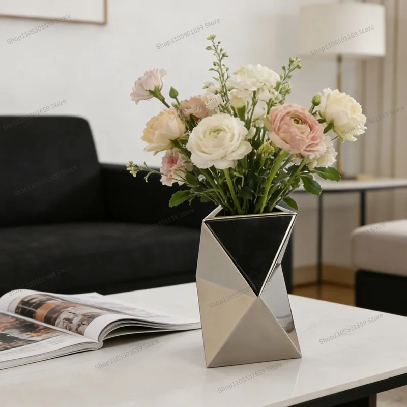 For Stainless Steel Vase Ornament Irregular Vase Fashion Trend Creative Rhombus Mirror Polished