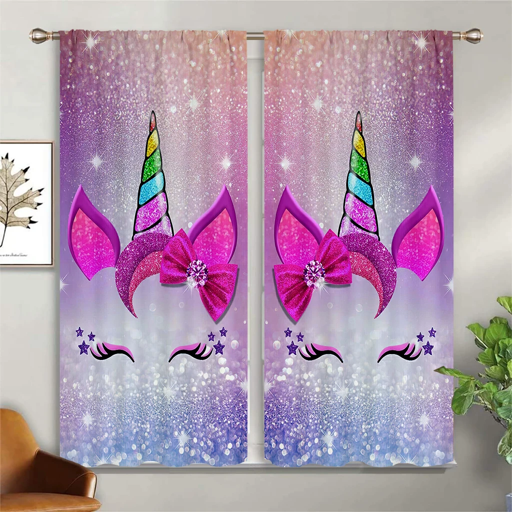 

High Blackout Unicorn Print Curtains, Kids Gifts, Bedroom Living Room Kitchen Insulation Curtains,, Home Decoration 2PCS