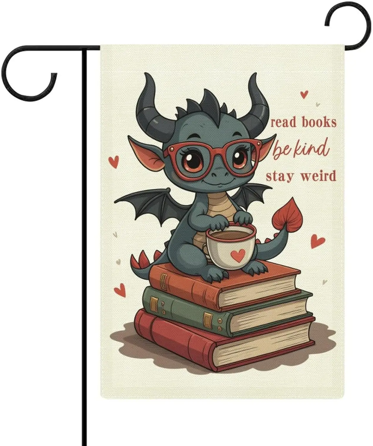 Cute Dragon & Books Read Books Be Kind Stay Weird Slogan Garden Flag 12x18 Inch Double Sided, Yard Flags for Seasonal Ou AAS