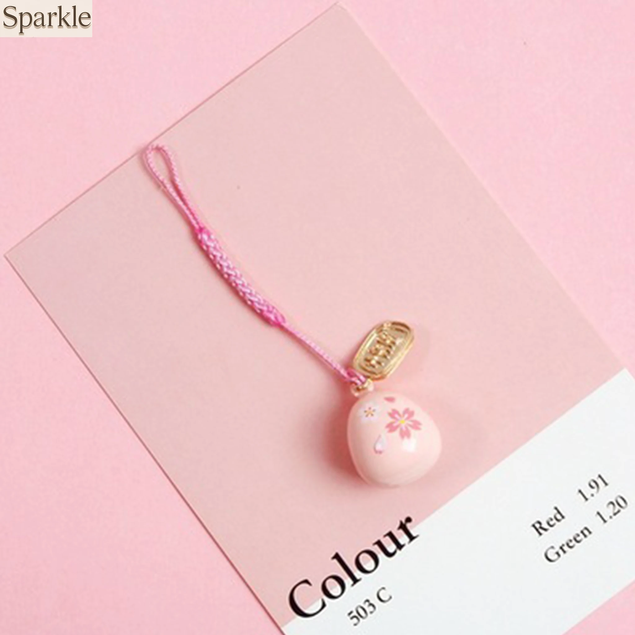 Cute Japanese Sakura Phone Strap Lanyard Pink Water Cherry Sound Bell Mobile Rope Charm Keyfob for Couple Gift 5