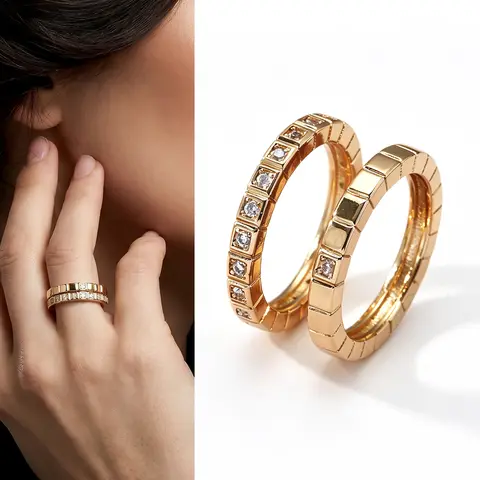 Women Sparkling Double Band Rhinestone Stacked Ring Set Stackable Statement Finger Rings Fashion Jewelry For Banquet Formal Occa