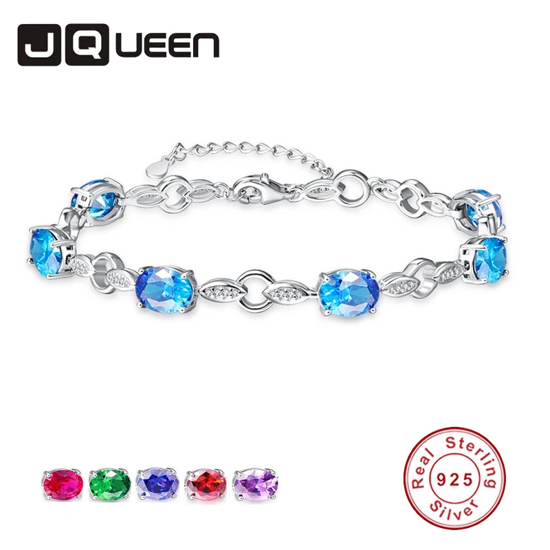 

JQUEEN Created Stone Genuine S925 Silver Leaf Shape Charm Bracelets 925 Sterling Silver Bracelet for Women Wedding Party Jewelry