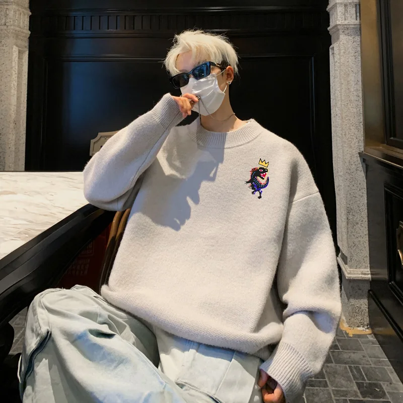 

Men's Oversized Sweaters Autumn White Knitted Sweater Fashion Print 5XL Casual Wear for Man Knit Pulloves Men Clothes