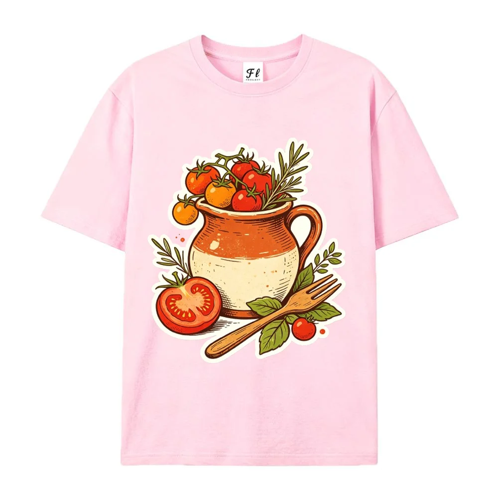 Women's Tomato Jar Graphic T Shirt Fresh Vegetable Kitchen Food Lover Retro Casual Short Sleeve Pink Summer Tee Gift