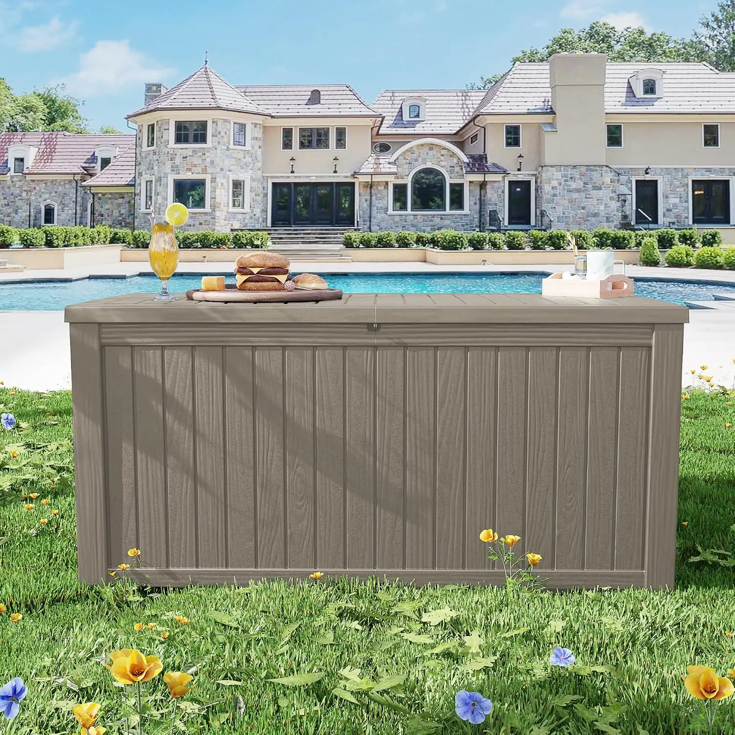 270 Gallon Outdoor Storage Box Patio Deck Box Waterproof, Resin Lockable Outside Large Storage Bin for Pool Cushion Furniture
