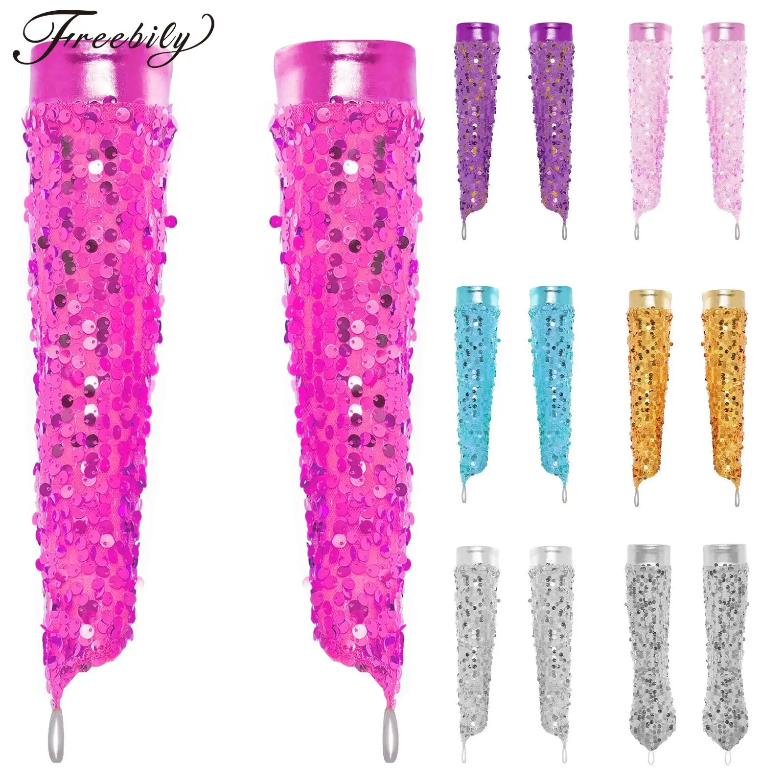 1Pair Kids Girls Party Gloves Sparkling Sequins Gloves Fingerless Mittens Performance Dancewear Jazz Dance Costume Accessories