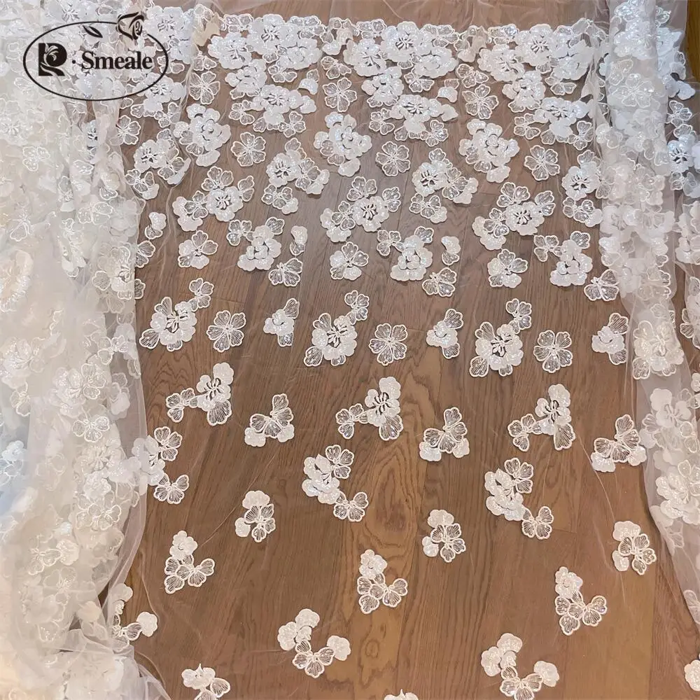 Pailletten-Spitze-Blumen-Brautstoff, weiße Blumen, Hochzeitskleid, Kopfschmuck, Rock, DIY-Handnähzubehör, Kleidung – Detail 7
