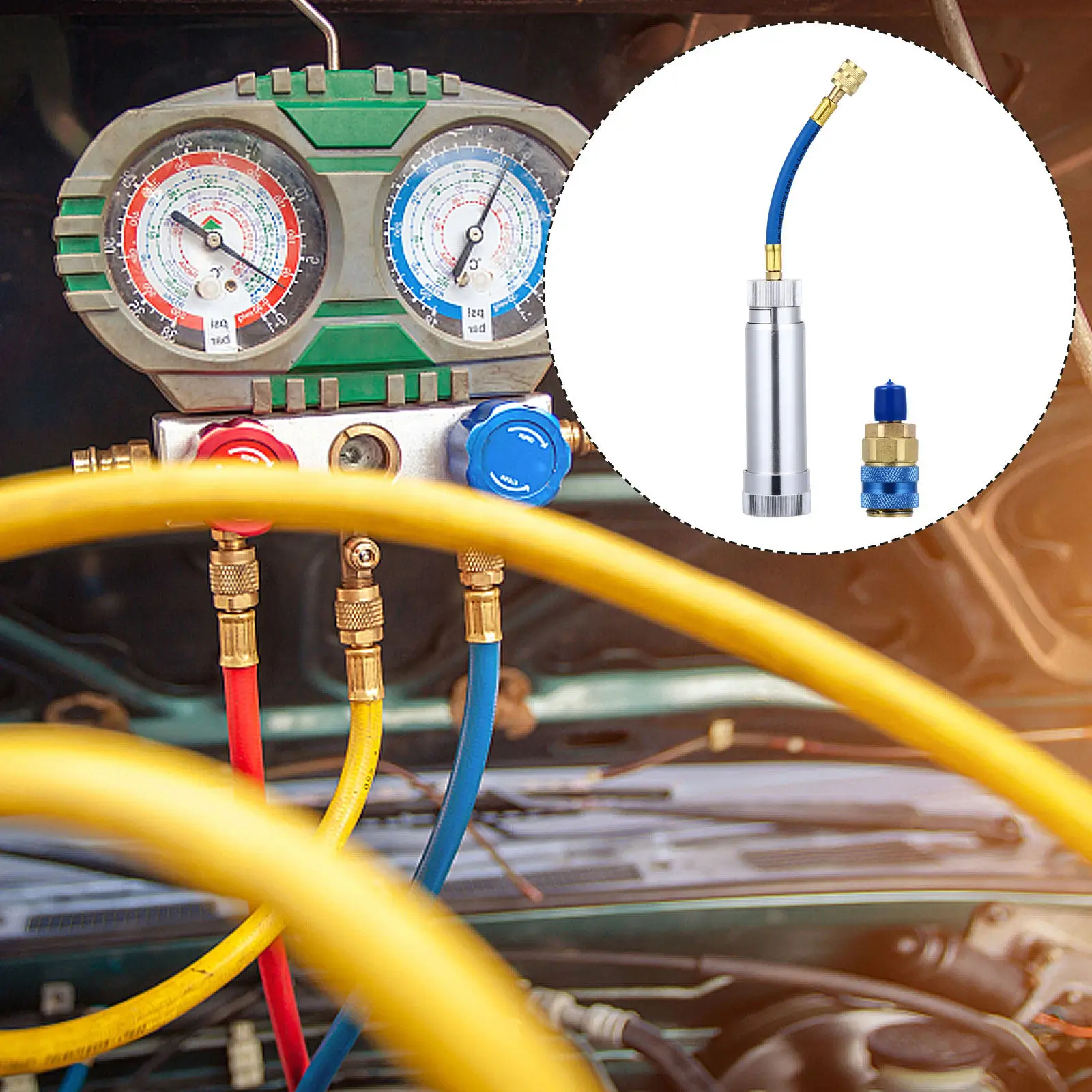 

Premium Air Conditioning Oil Injector Compatible with All Oil Types and Fluorescent Leak Detection Dyes Professional Refill