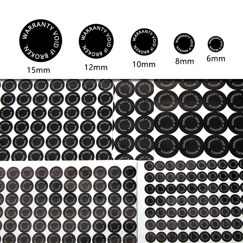 WARRANTY VOID IF BROKEN Screw Hole Tamper Evident Security Seal 6/8/10/12/15mm Removal Proof Open Warning Brittle Paper Sticker