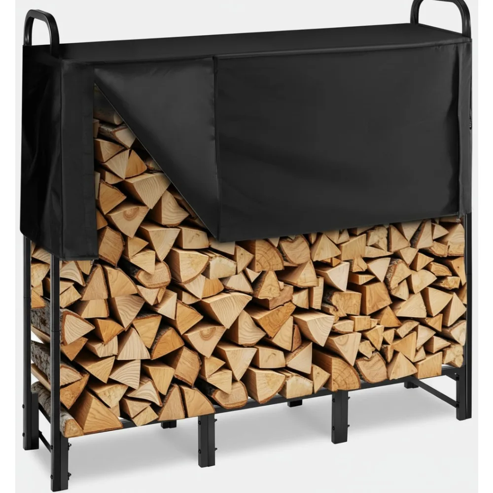 

Уличная стойка для дров с водонепроницаемой крышкой, держатель для бревна длиной 4 фута, хранилище для шнура 1/4, сверхпрочный металлический каркас для патио и сада