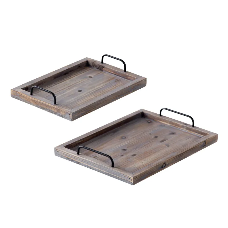 

American retro solid wood tray set B & B hotel log living room dining room table top ornament