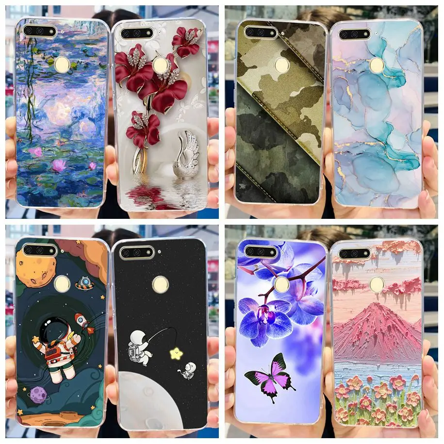 For Honor 7A Case New Fashion Marble Flower Astronaut Transparent Soft Cover For Honor 7A Pro Honor7A AUM-L29 DUA-L22 Phone Case