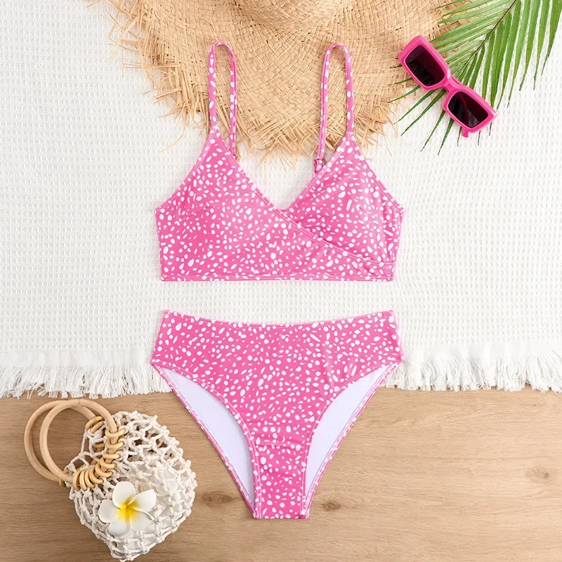 

Женский бикини с высокой талией в горошек, 20220, розовый, синий, купальник из двух предметов, мягкий купальник, пляжная одежда, отдельный комплект бикини, купальные костюмы