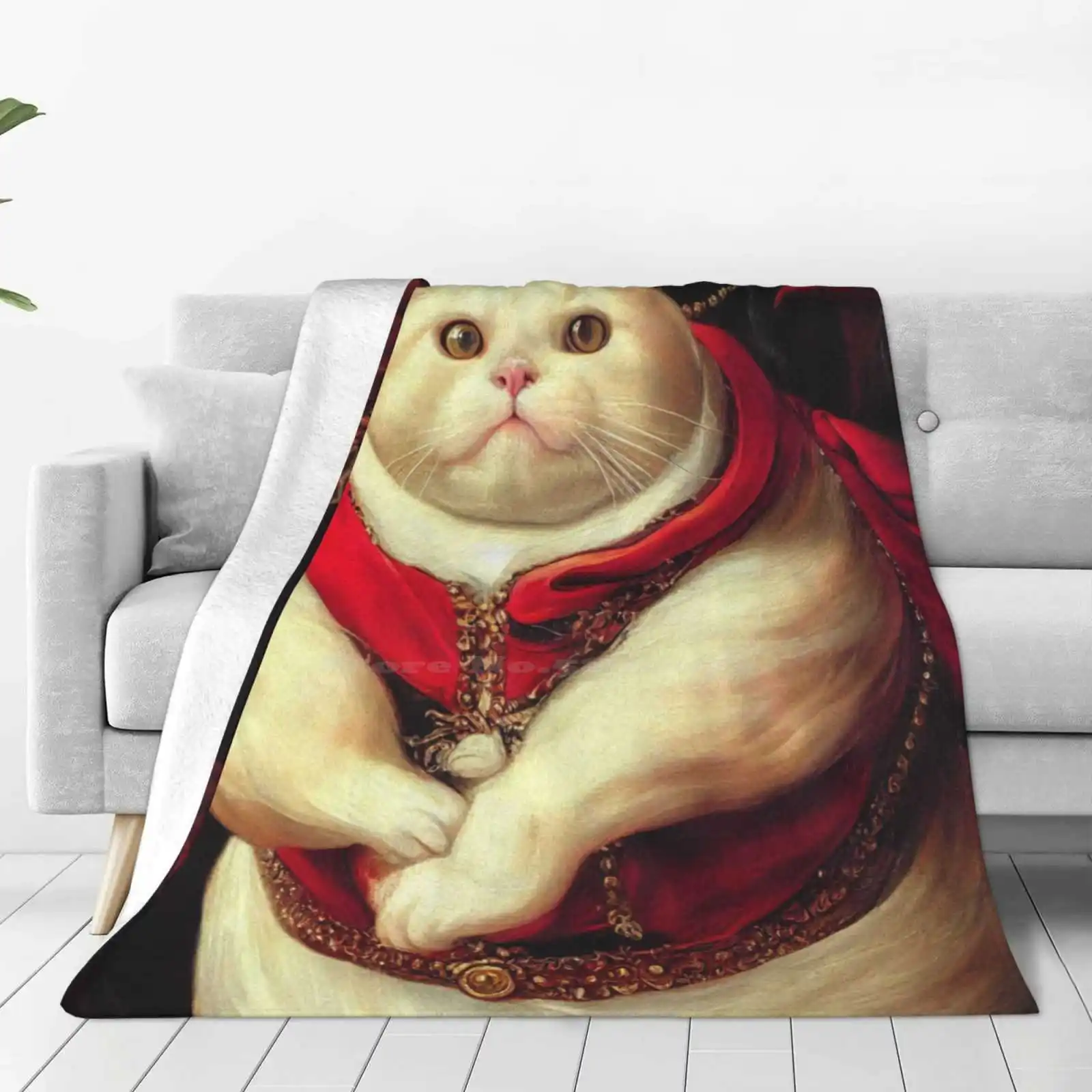 Fat Cat Hot Sale Printing High Qiality Warm Flannel Blanket Fat Cat Gatto Chubby Funny Renaissance Antique Vintage Animal Pet