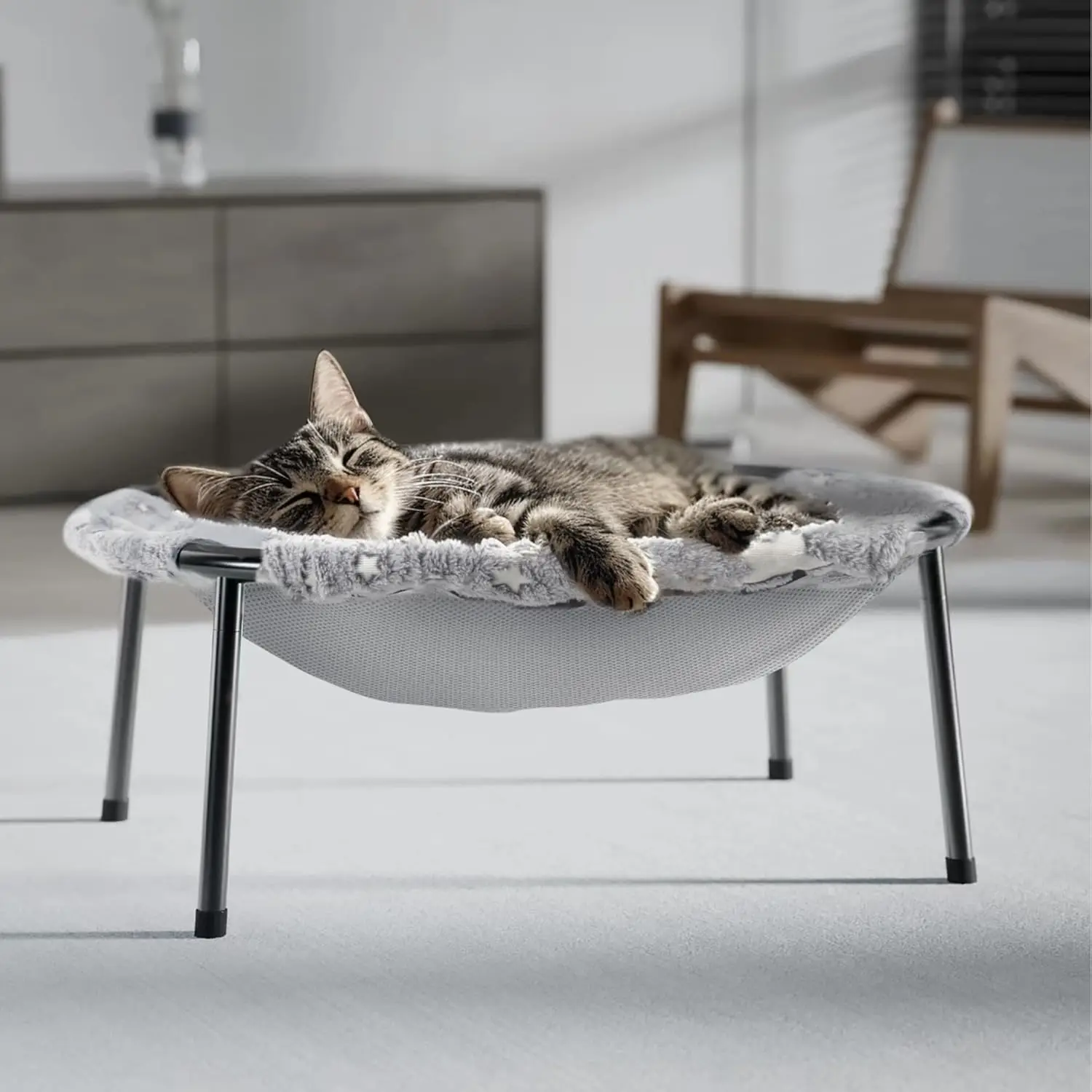 

Elevated Cat Bed - Glow-in-the-Dark Fabric - Holds up to 66 lbs - Breathable, Machine Washable - Tool-Free Setup - Gray, L