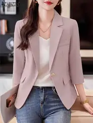 ZANZEA Elegant Lapel Neck 3/4 Sleeve Officewear Coats Jackets Thin Autumn Women Blazer Stylish OL Work Suits Female Outwears