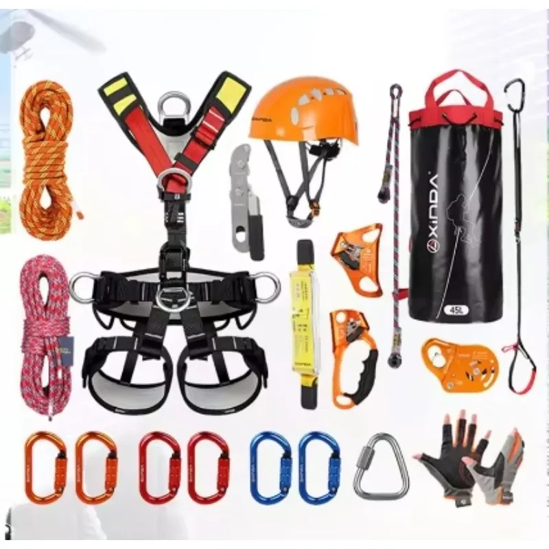 

Double Rope Kit Full Body Safety Harness Set for Fall Protection Working at Height Camping Rock Climbing Tree Rappelling