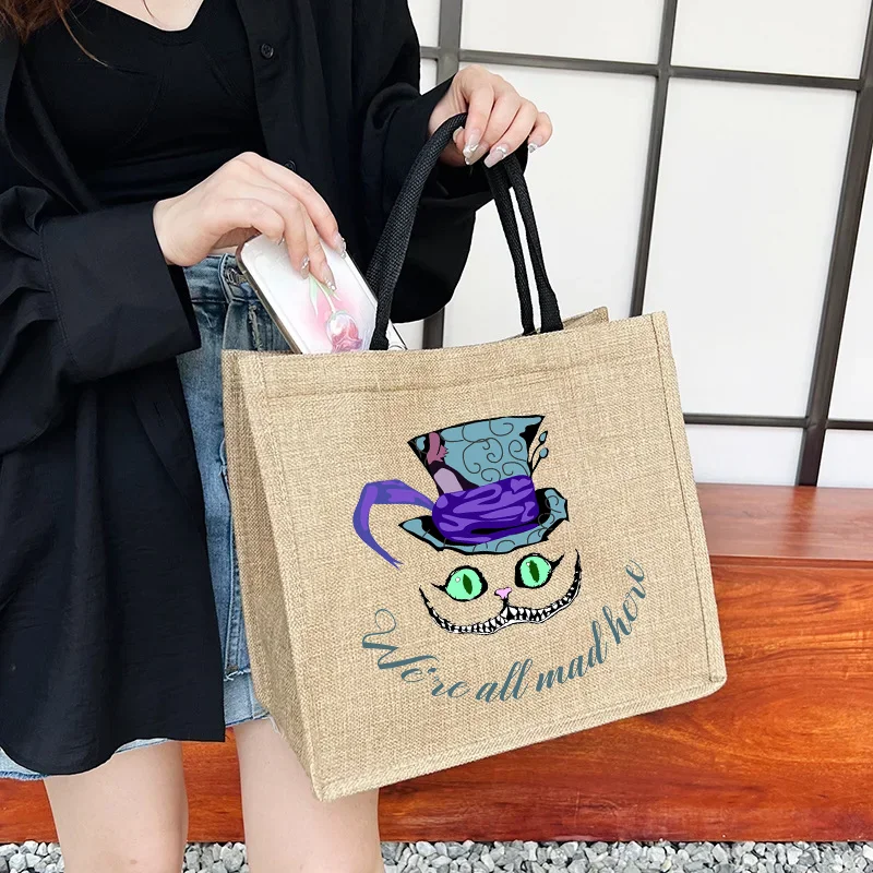 

Alice in Wonderland Linen bag Hand-painted cotton sacks Jute portable imitation sacks Linen bags Shopping bags Laminated bags