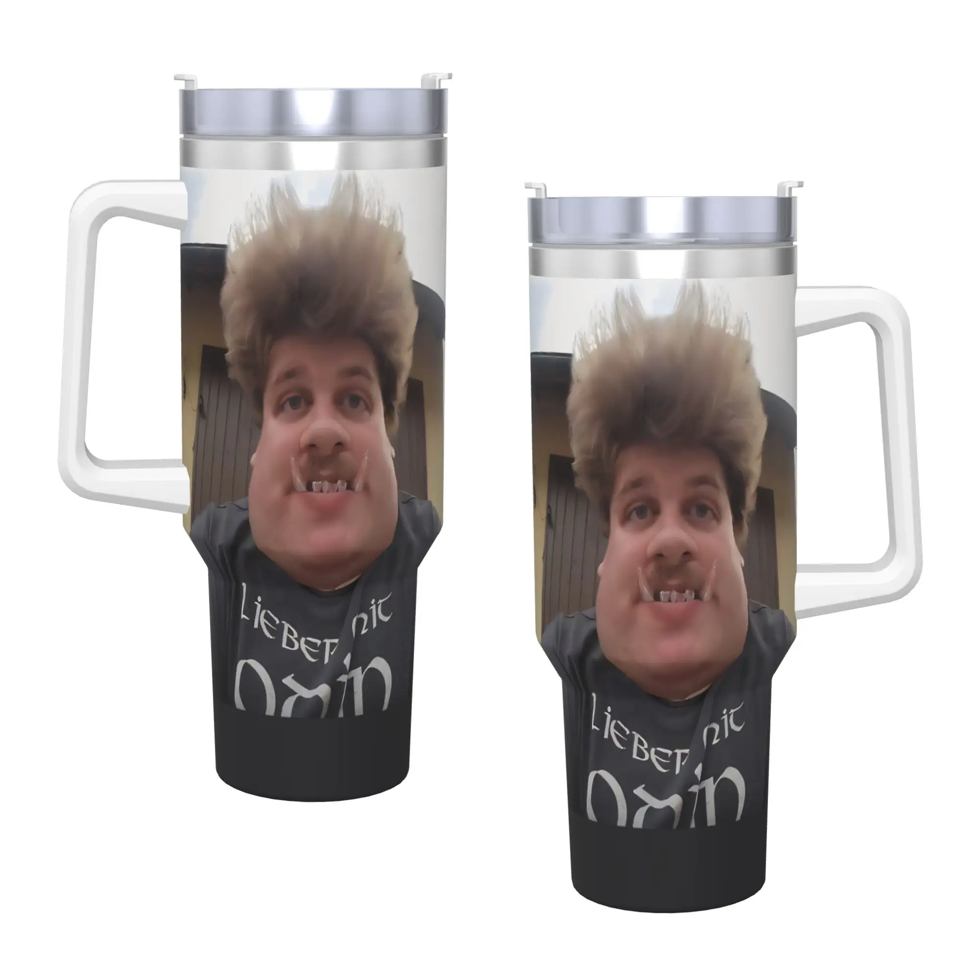 Drachenlord Oger is watching you Upscaled Mugs Cup With Straws   Hot Drinks Water Bottle Portable Large Capacity Coffee Mug