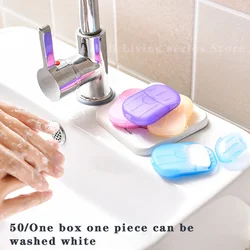 50pcs/1box Portable Bathroom Soap Slices Bath Hand Washing Slice Sheets Outdoor Travel Scented Foaming Soap Paper Soap Tablets