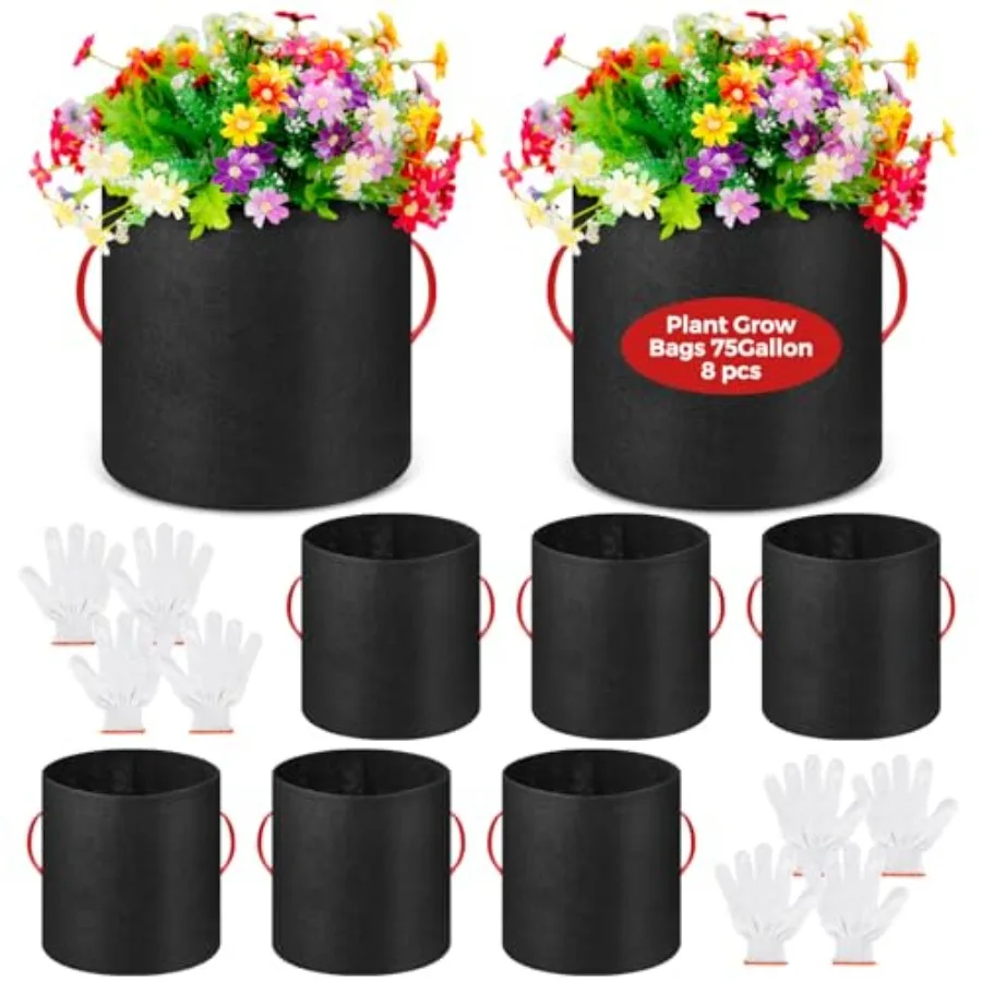 

8 Pack Plant Grow Bags Bulk Breathable Nonwoven Fabric Pot with Handles Heavy Duty Nursery Vegetable Pots with Gloves for Garde