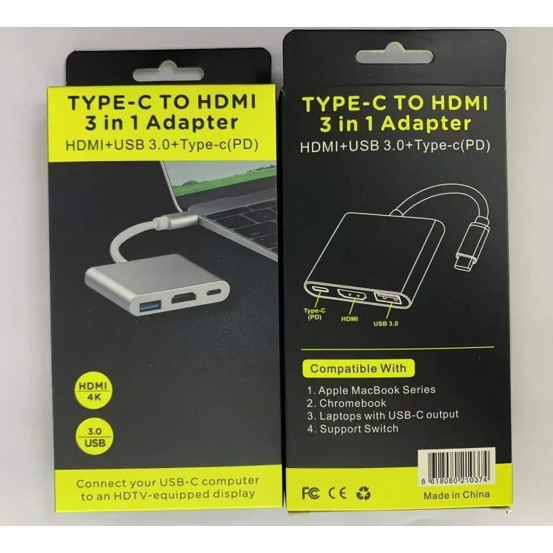Type-C Hub USB 3.0 Expander Separator with HDMI Adapter 4K 1 Pull 3 Transfer USB Flash Drive for Charging