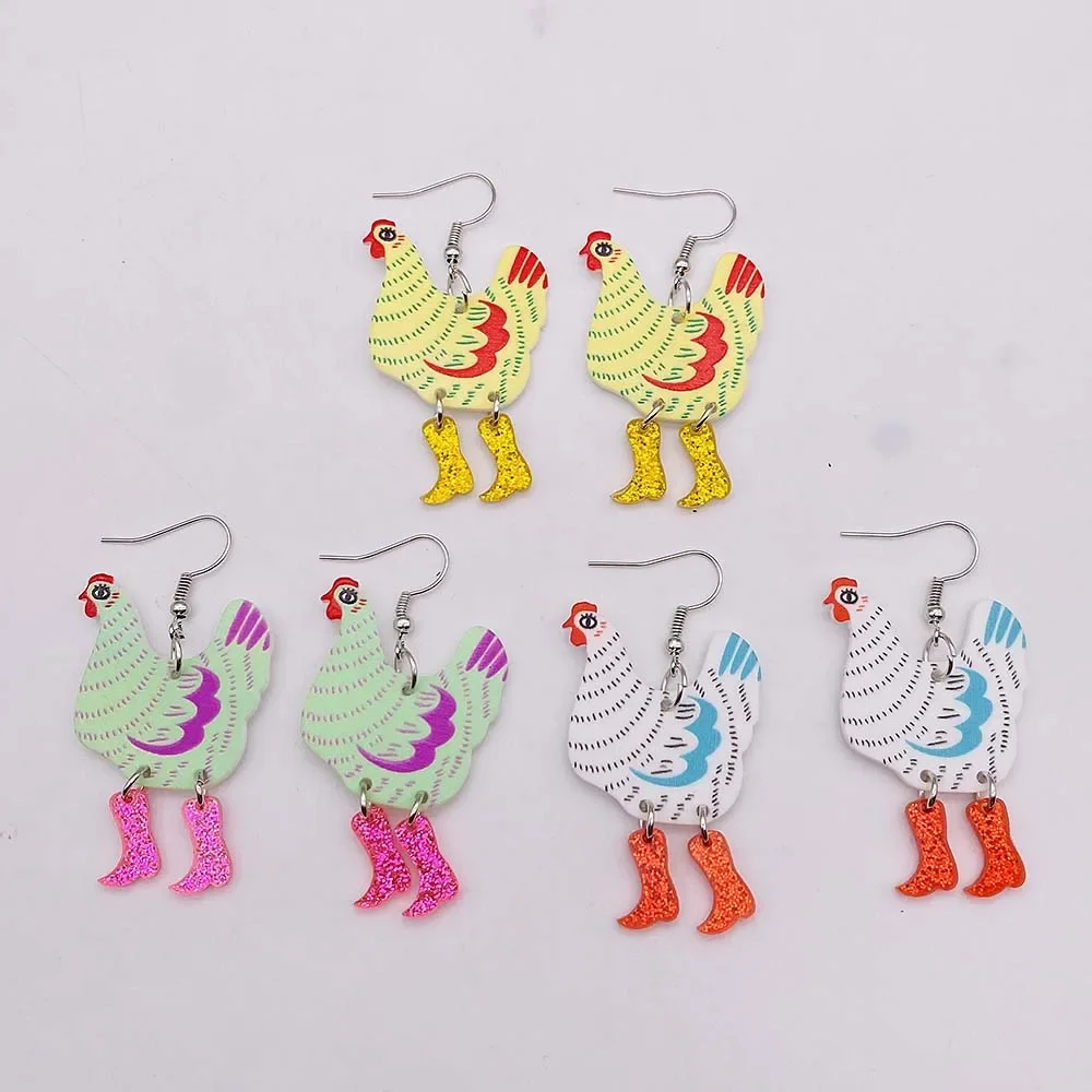 Creative Christmas New Animal Acrylic Earrings Funny High Heels Walking Chicken Drop Earrings for Girl Birthday Festival Gift