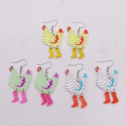 Creative Christmas New Animal Acrylic Earrings Funny High Heels Walking Chicken Drop Earrings for Girl Birthday Festival Gift