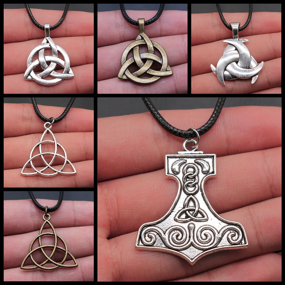 Triquetra Knot Amulet Religious Irish Knot Pendant Necklaces Triquetra Scandinavian Circle Trinity Statement Jewelry For Men