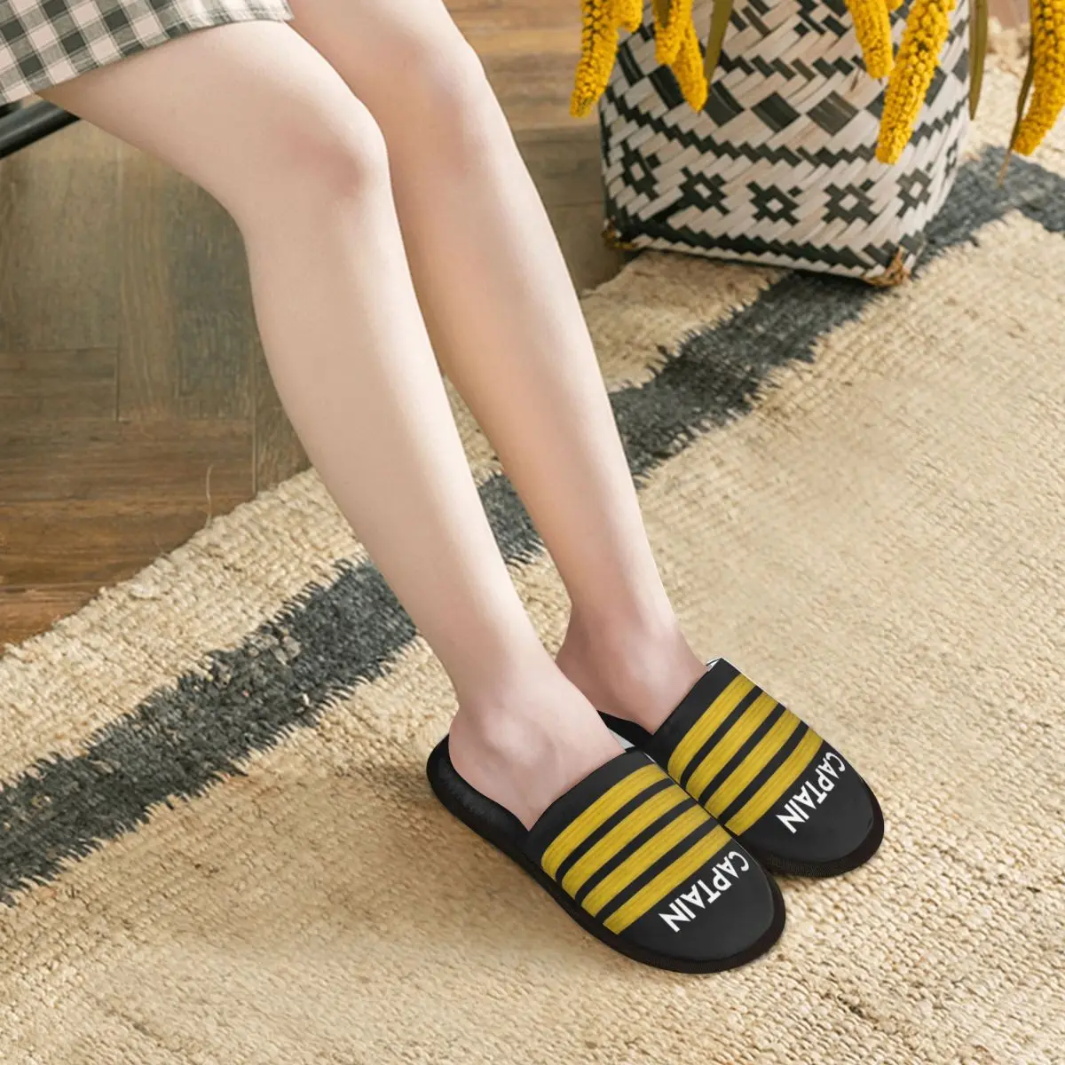 Custom Captain Stripes Epaulettes Memory Foam Slippers Women Cozy Warm Aviation Airplane Pilot House Slippers