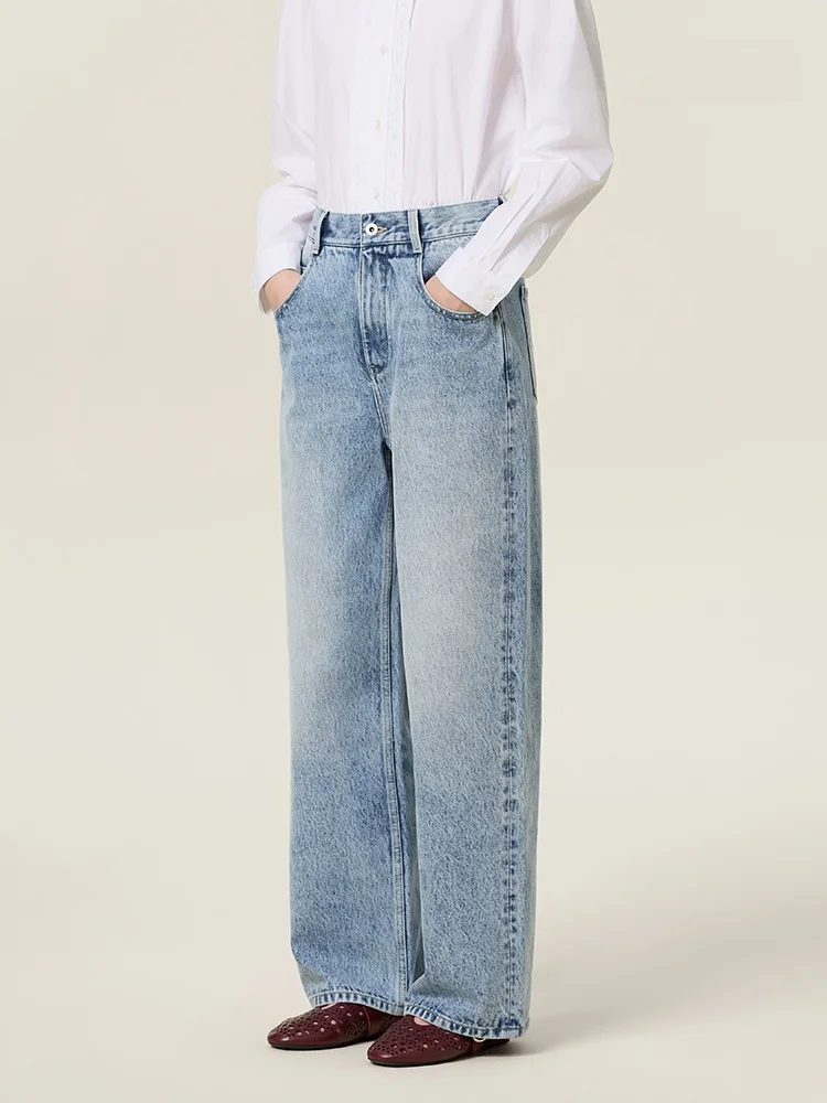 

Женские джинсы с высокой талией, свободного кроя, из хлопка, прямые, повседневные