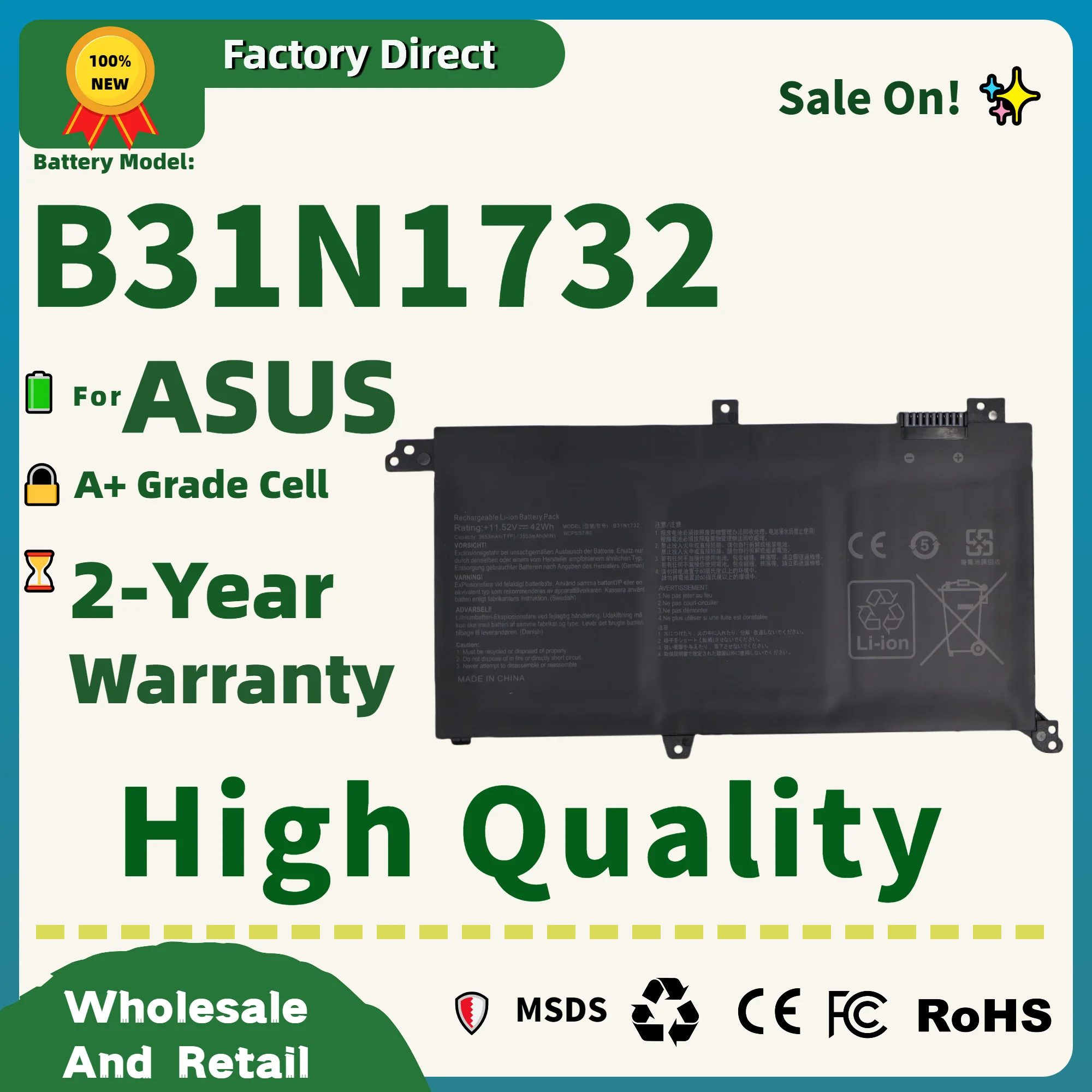 

FRLAN B31N1732 Laptop Battery for ASUS VivoBook X430UA X430UF X430UN X430FA X430FN X571G X571LH X571GT 11.52V 42WH