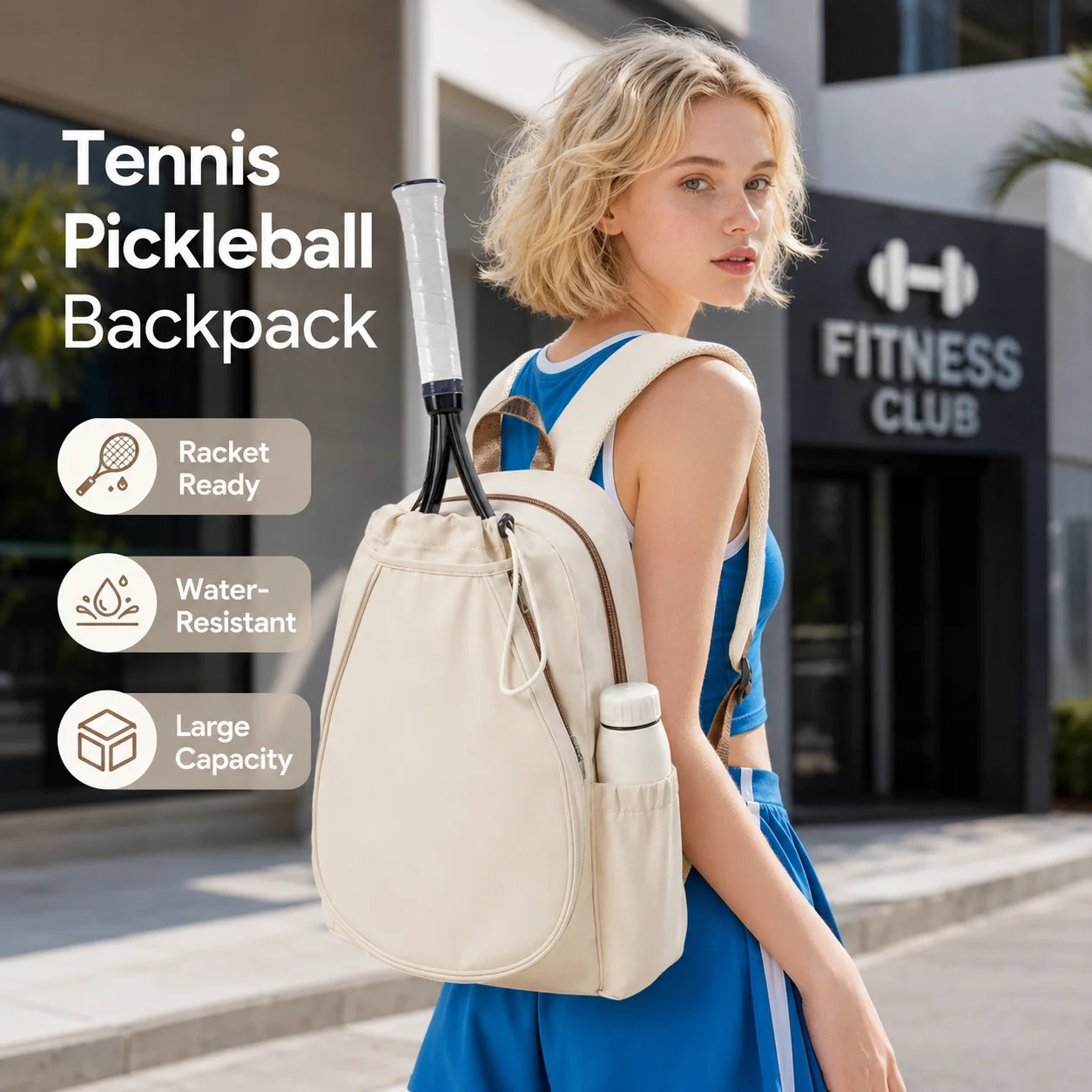 Unisex Tennis Backpack Pickleball Racket Bag Waterproof Large Capacity Gym Travel Sports Pack With Ball Pocket Bottle Holder