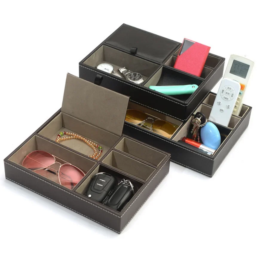 1pc Pu Leather Nightstand Tray Organizer For Men Desk Dressing Room Top Storage Box Jewelry Keys Phone Wallet Watch Accessories