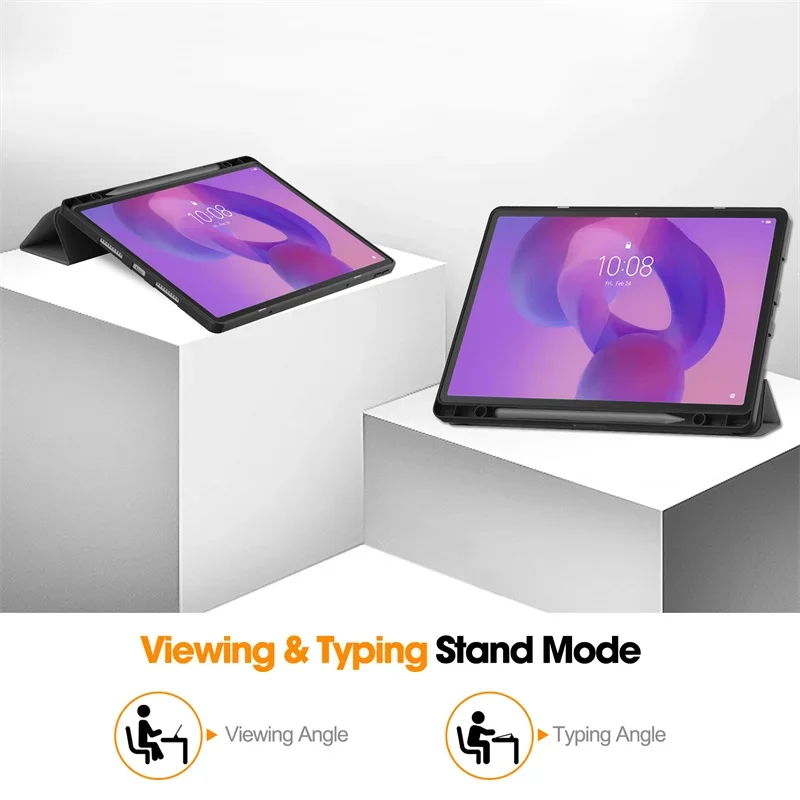 حافظة لهاتف Lenovo Idea Tab Pro مع حامل قلم رصاص من جلد البولي يوريثان غطاء خلفي قابل للطي لهاتف Lenovo Idea Tab Pro 12.7 TB373FU