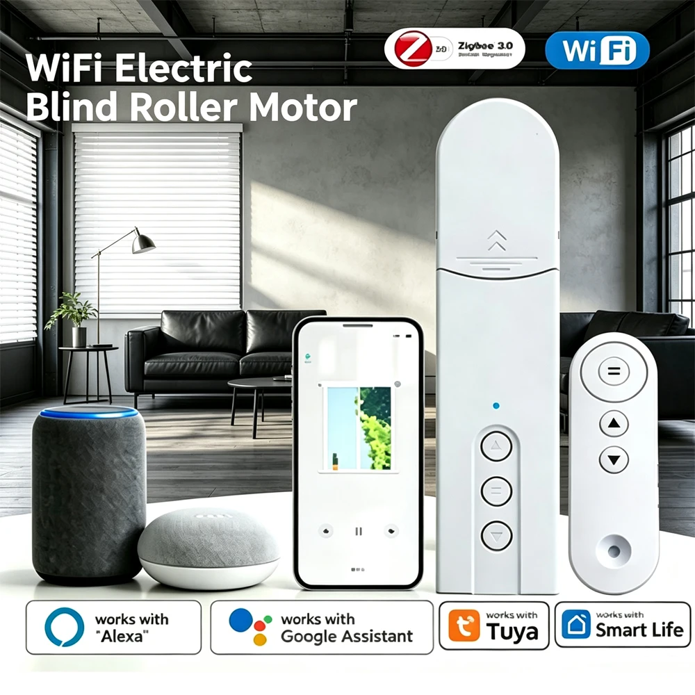 WIFI/ZigBee Smart DIY Motorized Roller Blinds/Shades Drive Motor Works with Tuya Smart Life APP Alexa Google Home Voice Control